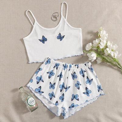 Women's lace suspender two-piece pajamas花边吊带两件套睡