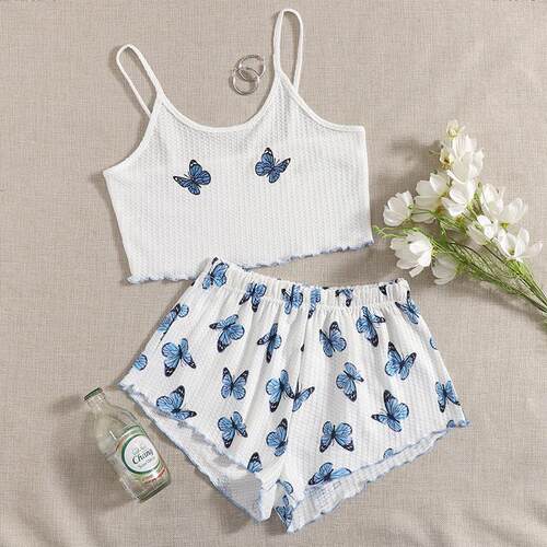 Women's lace suspender two-piece pajamas花边吊带两件套睡