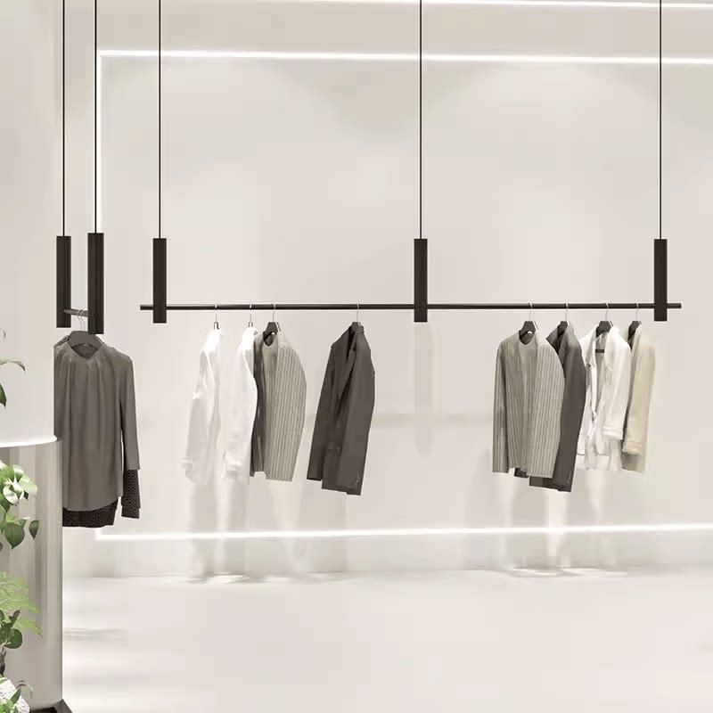 服装店吊架婚纱架女装店吊杆黑色钢丝绳高低调节挂衣架子吊顶悬挂