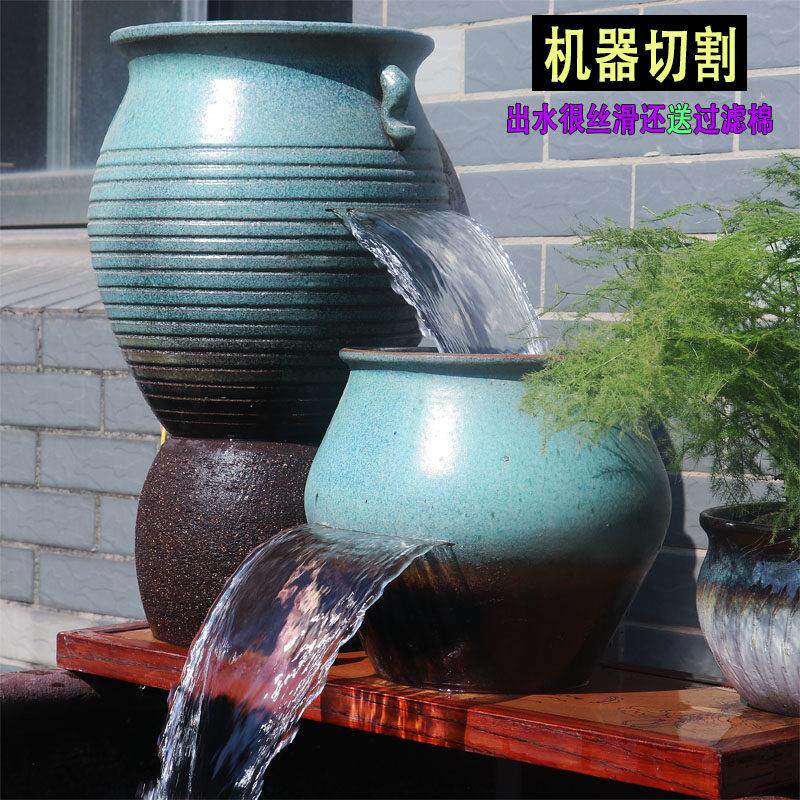 庭院造型流水瀑布古法养鱼过滤循环流水罐大号鱼池瀑布增氧鱼缸高