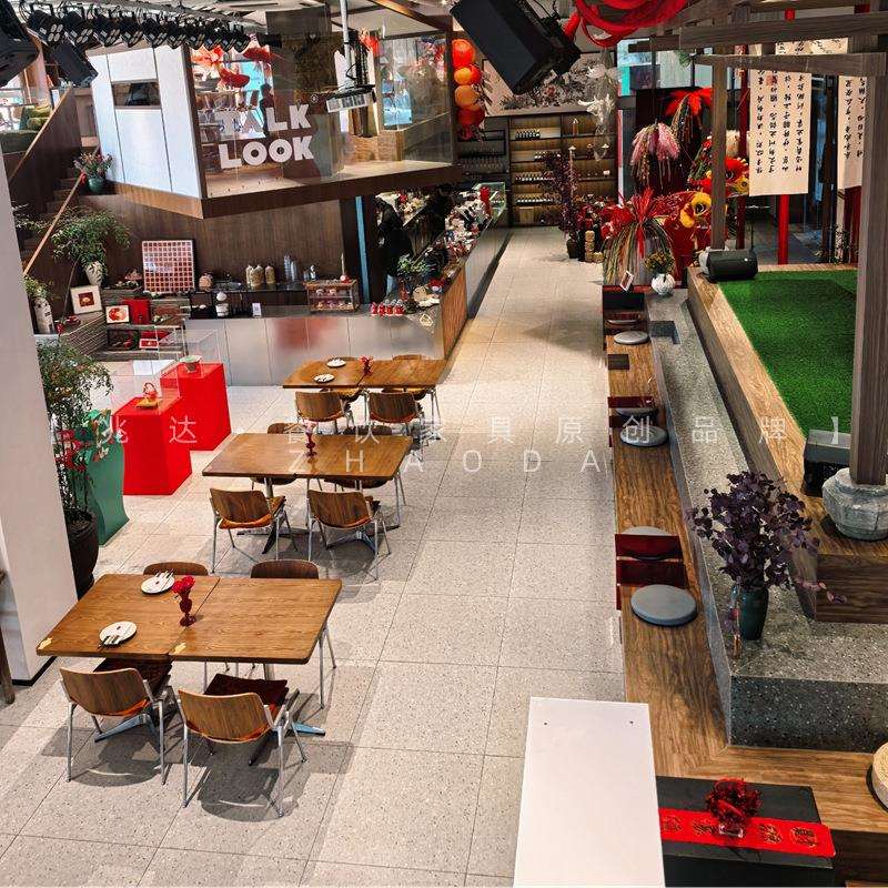 网红咖啡厅休闲桌简约奶茶店烘焙店胡桃色桌椅韩式餐厅料理店桌子