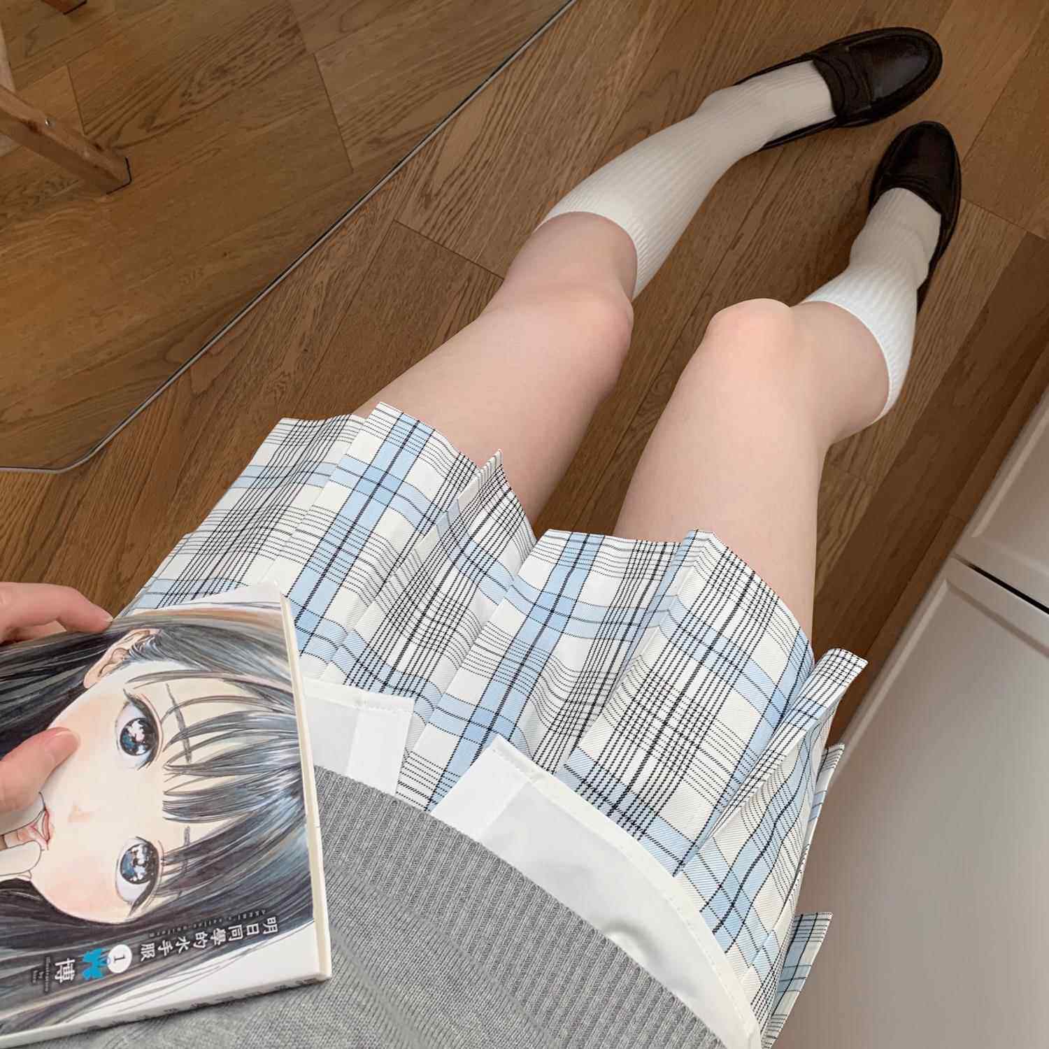 浅云/jk制服裙正版日系蓝白色校供感格裙半身裙高腰百褶裙学院风