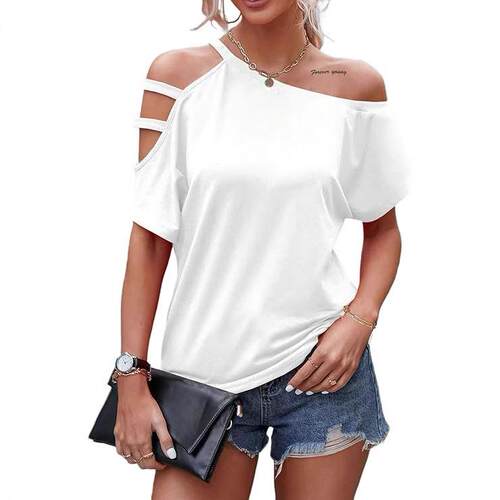 Female off shoulder hollowed out short shirt