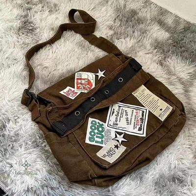 Y2k Vintage Messenger Bag Casual Preppy Crossbody Punk Patc