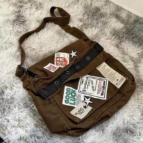 Y2k Vintage Messenger Bag Casual Preppy Crossbody Punk Patc
