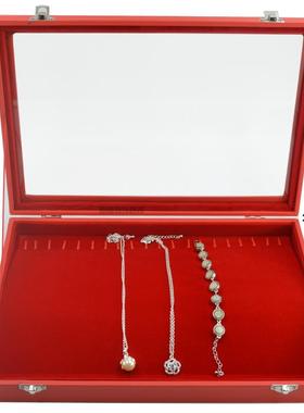 正品大号红色带盖珠宝箱格子纳戒指项链手坠吊耳环链耳钉收手镯首