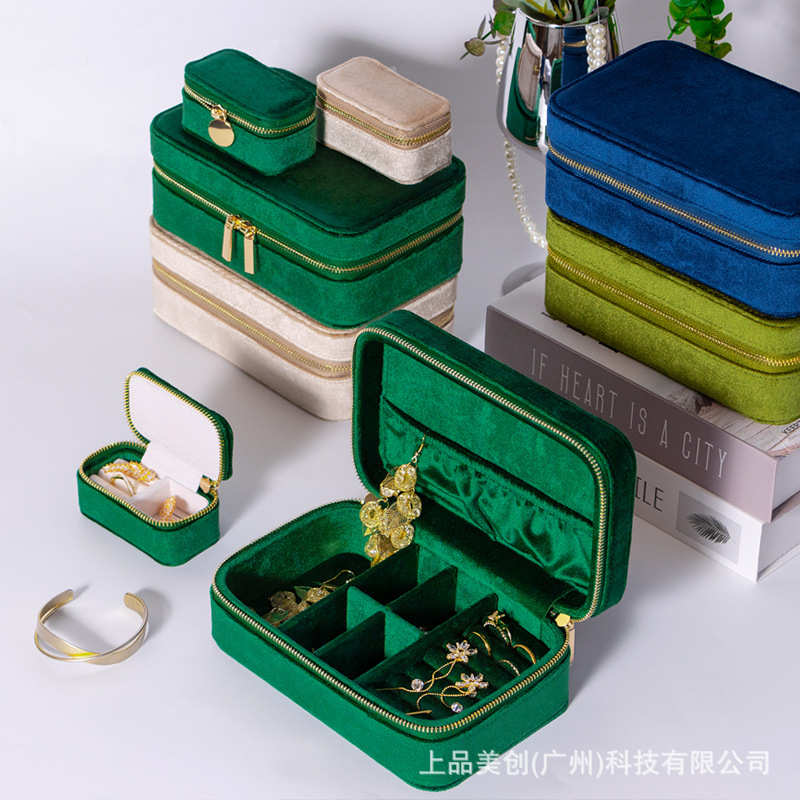 珠宝饰品包丝绒现货美绿色首饰盒子母收纳创简约上品套装批发