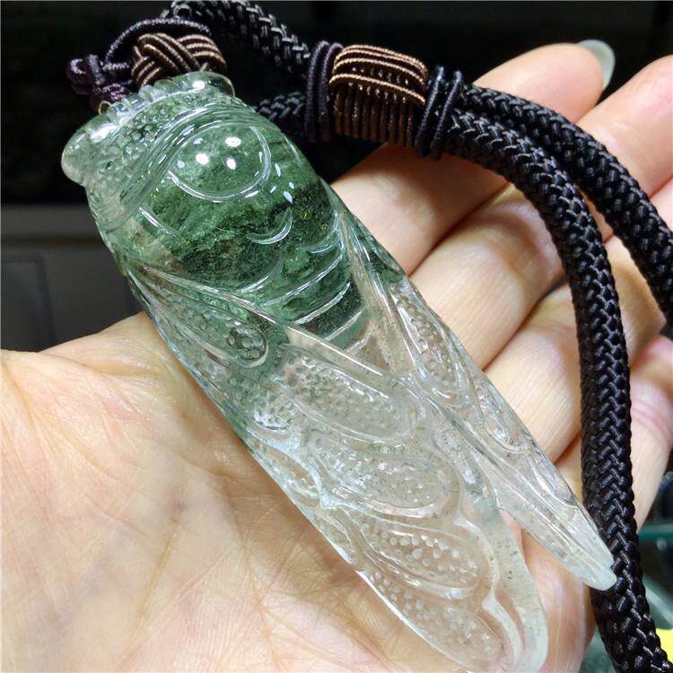东海水晶天然绿灵星光聚宝盆天然俏色绿幽知了手把件把玩件