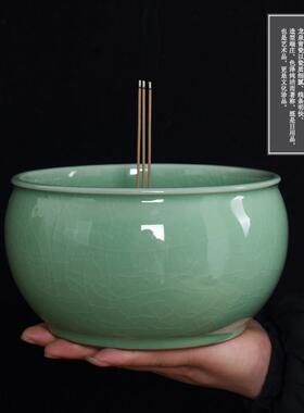 青瓷香炉家用室内供奉钵式炉插香碗特大号烧香炉祭拜具用品烧帛碗