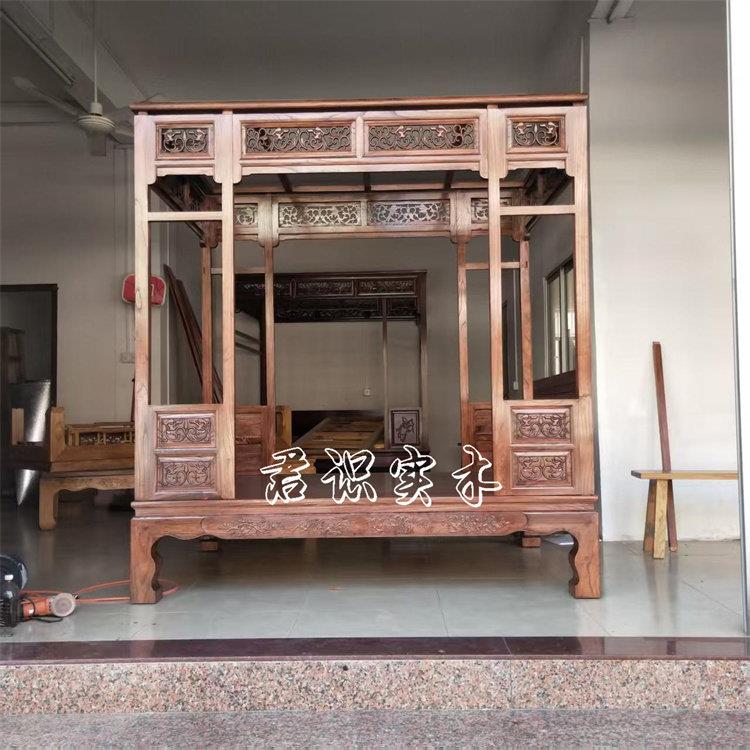 古典中式明清架子床彷古花鸟雕花红木拔步床老榆木月洞床踏步床