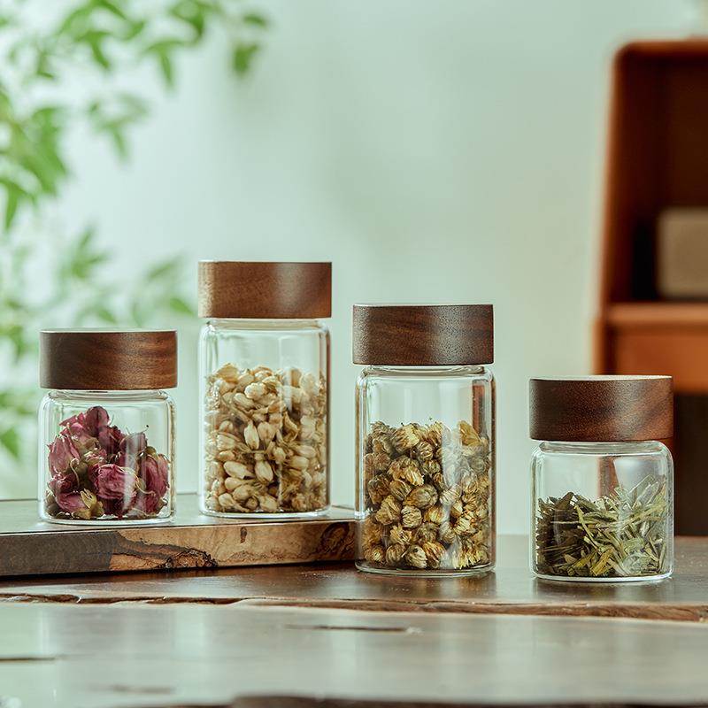直径6cm压旋螺纹木盖密封玻璃罐小号茶叶罐咖啡豆杂粮储物收纳罐