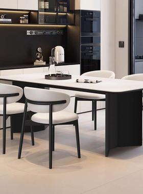 意式极简岩板餐桌椅组合家用小户型休闲简约长方形中古风轻奢饭桌