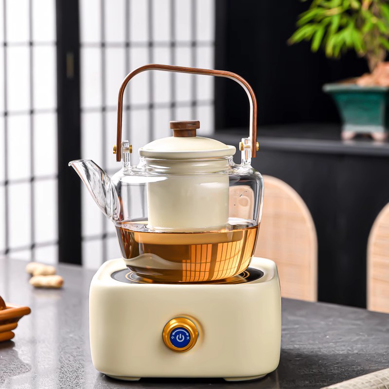 煮茶壶玻璃蒸汽煮茶器米黄电陶炉耐高温泡茶壶家用大容量茶具套装