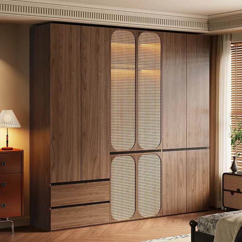 中古风家用卧室小户型实木衣柜现代简约分段式隐藏拉手储物收纳柜