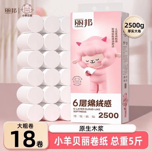 丽邦原生木浆无芯卷纸6层18卷5斤柔韧合一卫生纸家用实惠装厕纸