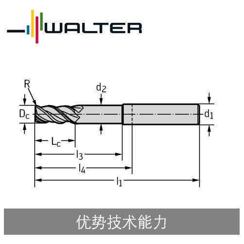 瓦尔特整硬合金铣刀 方肩铣刀/槽铣刀 切削刃直径=25mm