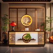 新中式 饭店吧台收银台民宿采耳足浴中医养生馆覆古实木前台接待台