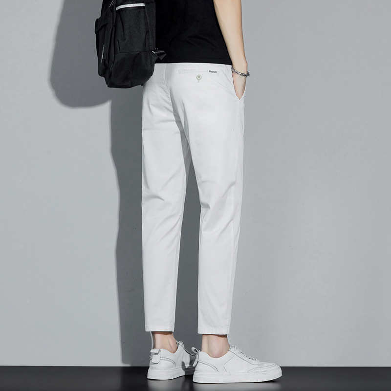 988  188 青年九分裤男生时尚学生裤子纯色弹力修身男士休闲裤