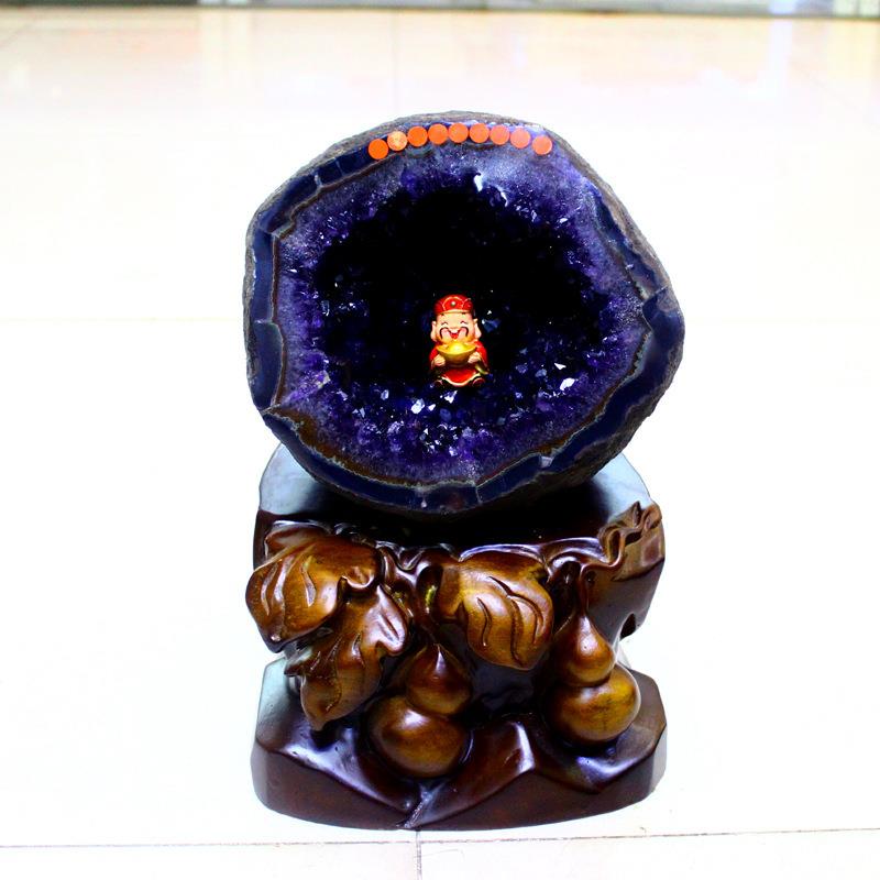 矿宝 乌拉圭钱袋子 原石无水泥紫晶洞水晶洞聚宝盆紫晶簇摆件