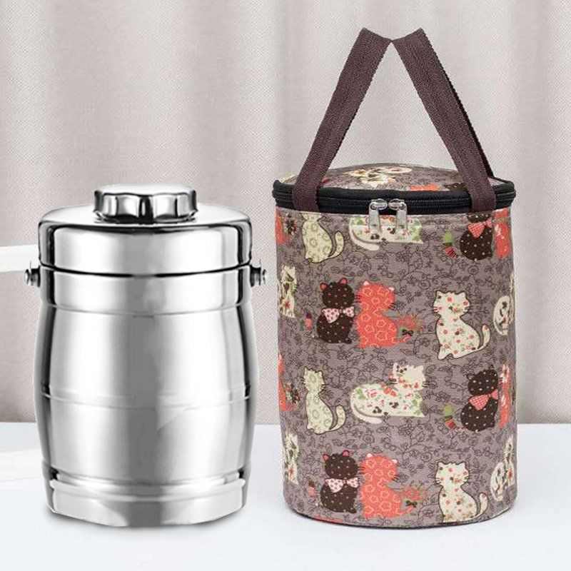 饭盒袋圆形圆桶保温铝箔加厚大容量防水手提袋便当包保温桶袋子