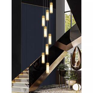 988全楼铜云石长楼梯吊灯新中式复式别墅客挑厅空旋转美式楼梯间