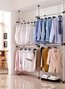 顶立地开放式衣柜室内多功无品牌/能天缩伸挂衣架免打孔装安简易