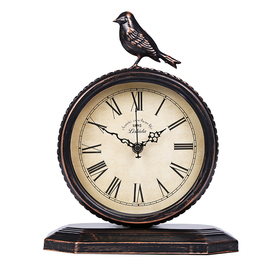 美式复古怀旧静音座钟欧式客厅台钟小鸟工艺钟床头柜桌面石英钟表
