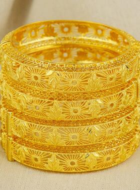 迪拜女式24K镀金镂空手镯印度阿拉伯新娘结婚饰品金镯子bracelet