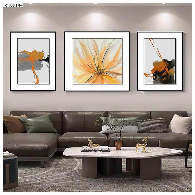 现代轻奢客厅装饰画高级沙发挂画抽象简约三联壁画皮革微雕肌理画