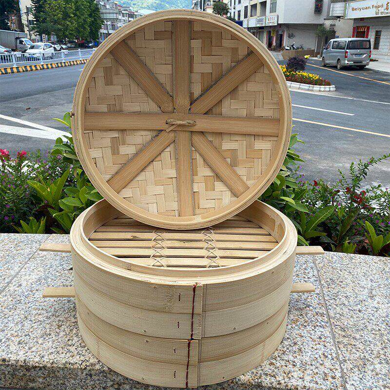 大号家用竹笼屉手柄竹编加高加深蒸锅包子店竹蒸笼商用铁锅笼屉