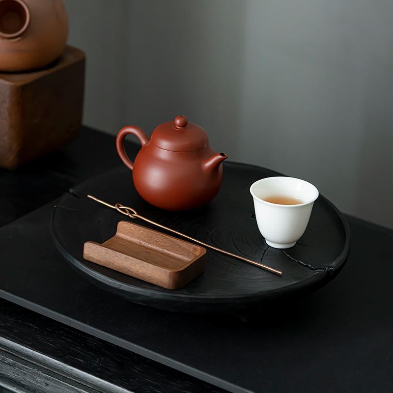 碳化香樟木壶承日式侘寂风原木茶盘干泡台茶托盘茶具配件图片