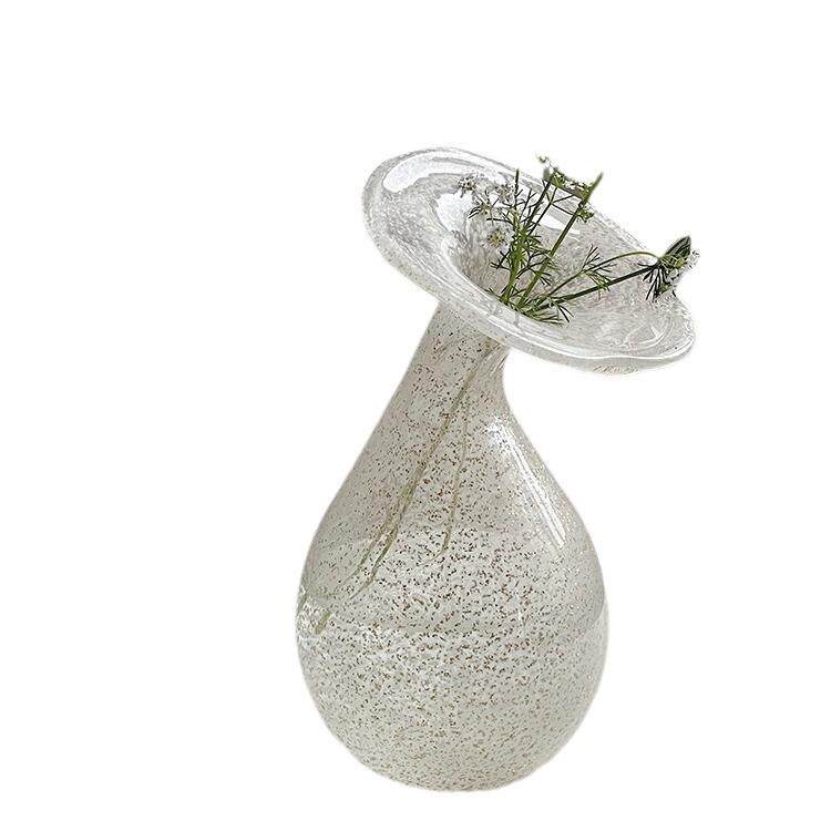 法式中古白色花朵透明玻璃花瓶郁金香高级感插花水养花器小众复古