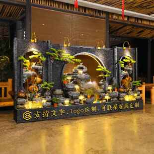 水墙水风假幕山喷泉户屏外DVQ流景观花园庭院办公室循环水景鱼池