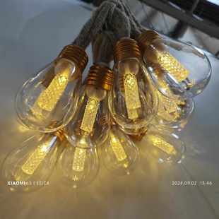 LED新款 饰圣诞灯太阳能麻绳S14灯泡灯串 房间庭院派对婚礼浪漫装