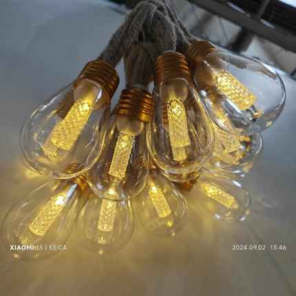 LED新款房间庭院派对婚礼浪漫装饰圣诞灯太阳能麻绳S14灯泡灯串