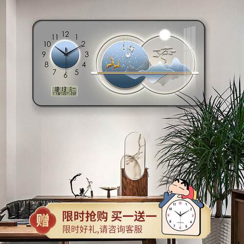 北欧麋鹿钟表挂钟客厅创意时尚万年历电子钟挂墙简约大气饭厅时钟