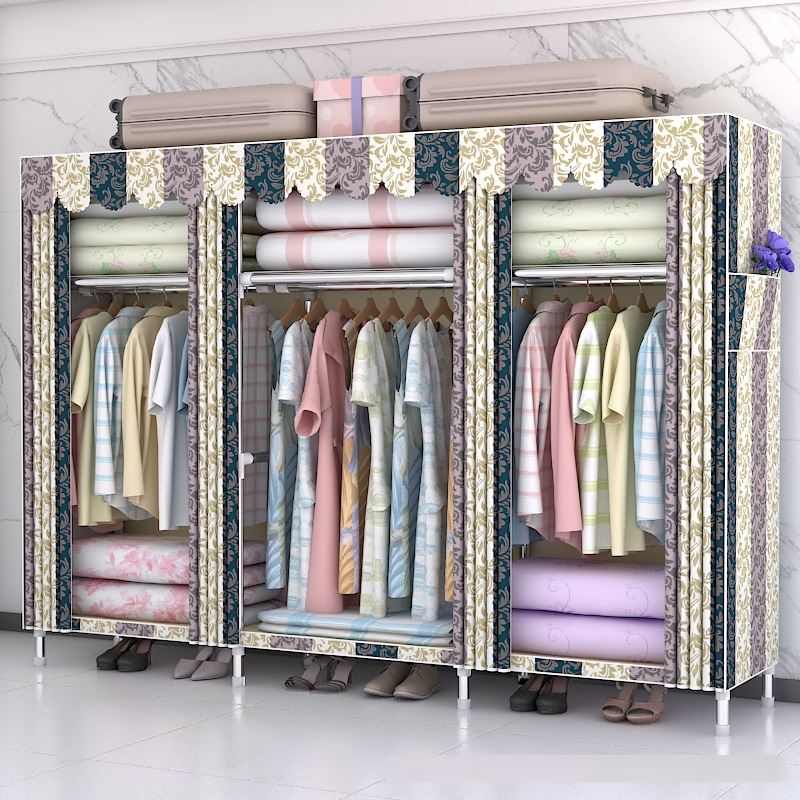 简易布衣柜现代简约加粗加固钢管组装收纳挂衣架家用经济衣橱批发