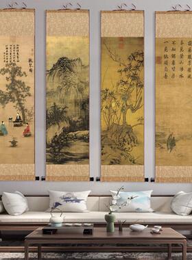 宋代字画山水画听琴图茶楼装饰卷轴画丝绢挂画办公室壁画礼品字画