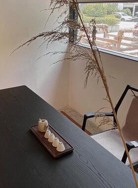 侘寂风碳化黑色实木餐桌简约亚克力悬浮工作台实木泡茶桌会议大板
