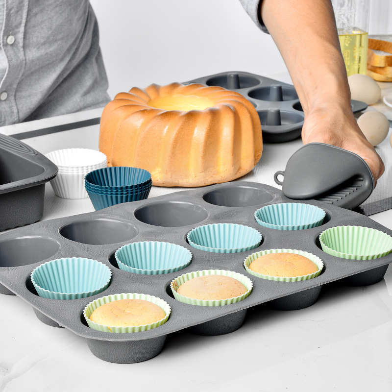 12pcs Silicone Cake Cupcake Cup Tool Bakeware Baking Mold1