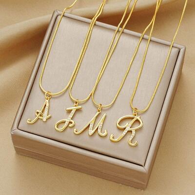 26 English letter necklace 26英文字母项炼铜镶锆石蛇炼锁骨炼