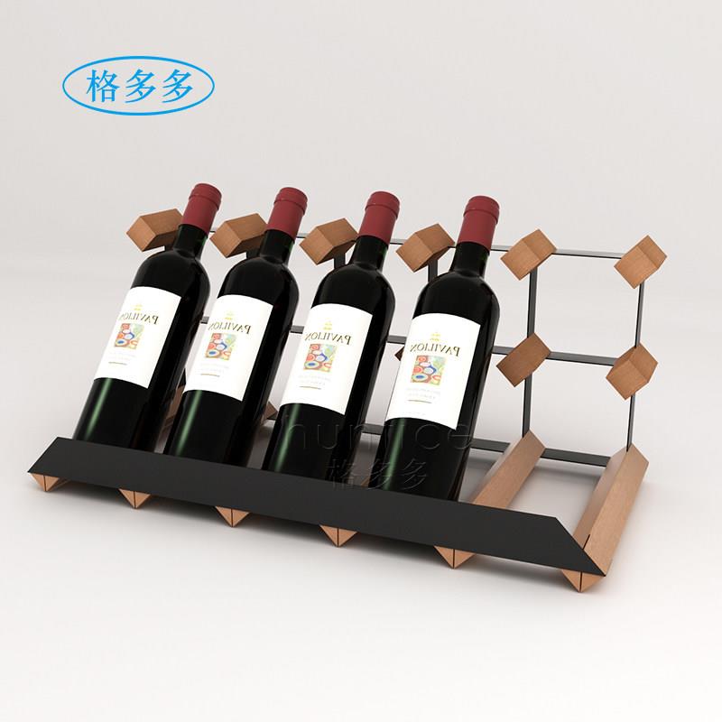 红酒架摆件HUNTICE2家用商酒展示架红酒架子木酒用瓶托托架2柜35