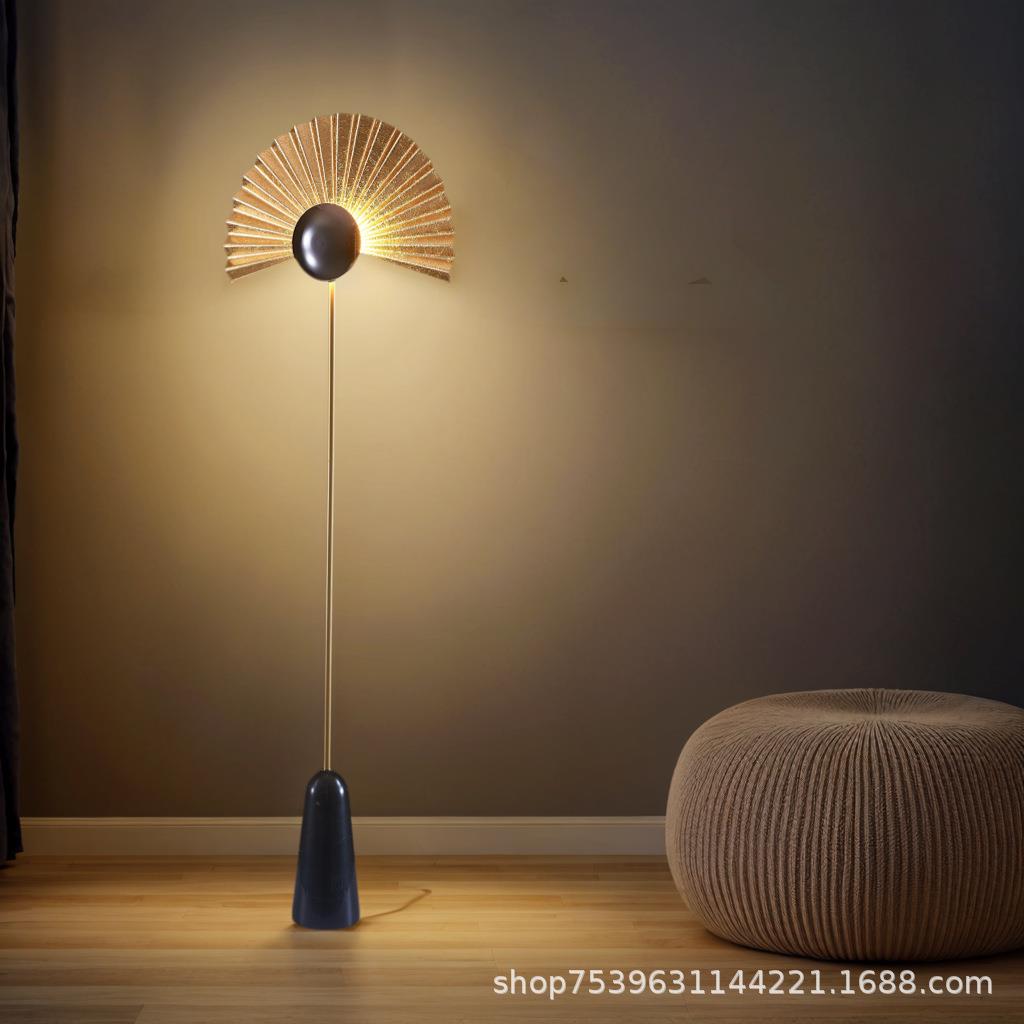 意大利设计师创意餐厅客厅卧室展厅日式韩系古铜色半扇金属落地灯