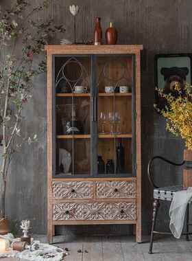 美式复古雕实木隔花断厅柜民宿酒玄关柜靠墙间柜高柜FQY过道店储