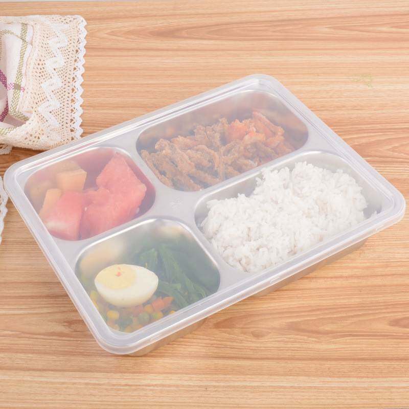 304不锈钢餐盘长方形快餐盘成人学生食堂分格饭盒幼儿园饭盘四格