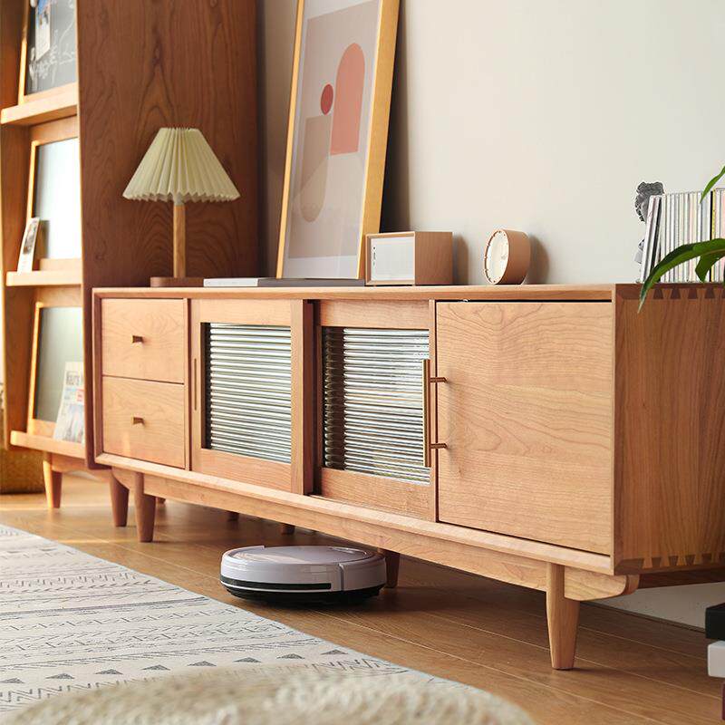 北欧实木电视柜茶几组合日式原木地柜樱桃木视听柜小户型现代简约