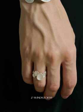 不规则圆勺烧白戒指/手镯