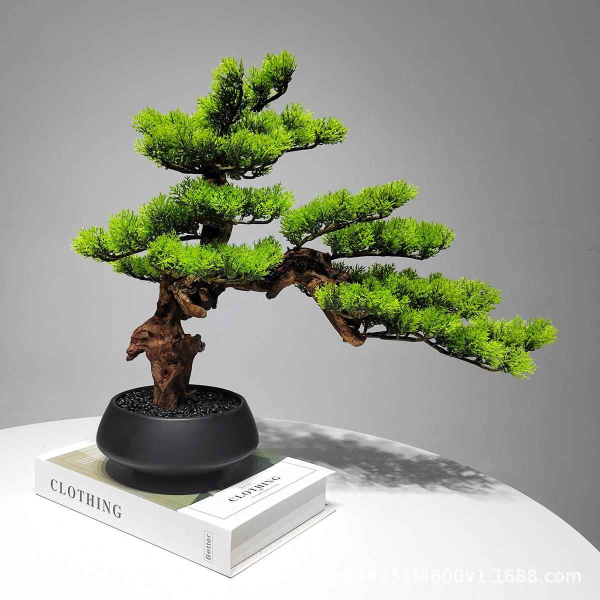 仿真绿植盆栽迎客松松树盆景植物装品摆件酒饰店客厅公1013室艺工