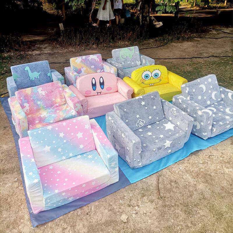 发光卡通童344沙沙发椅法绒印花单人儿可压缩兰打卷海绵星星发椅
