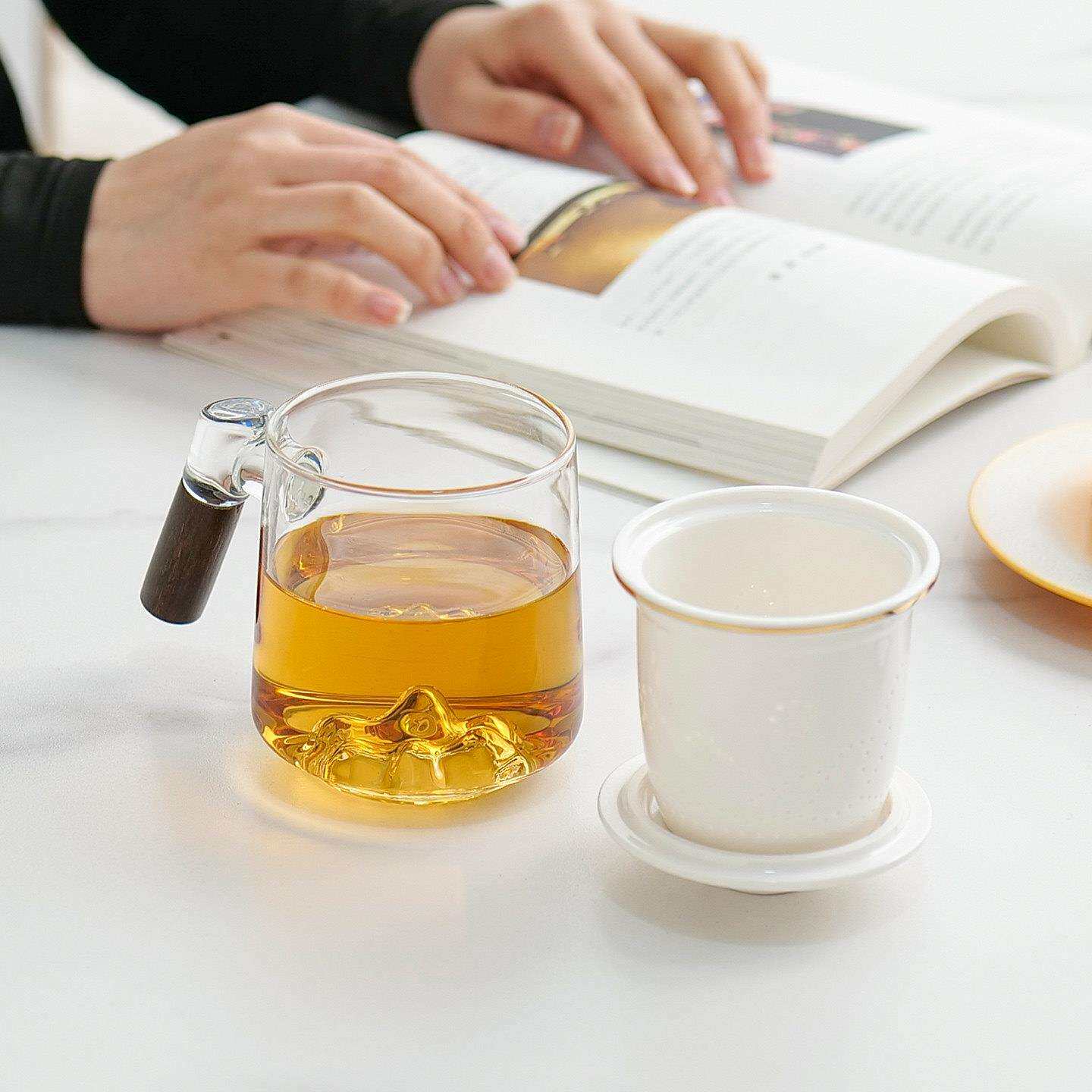玻璃杯观山透明泡茶高颜泡绿茶专用杯子办公子喝水值杯茶水分离室